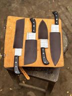 Handmade Damascus Steel Kitchen Knife Set, Wenge Wood Handles, 4-Piece Chef Bread Knives