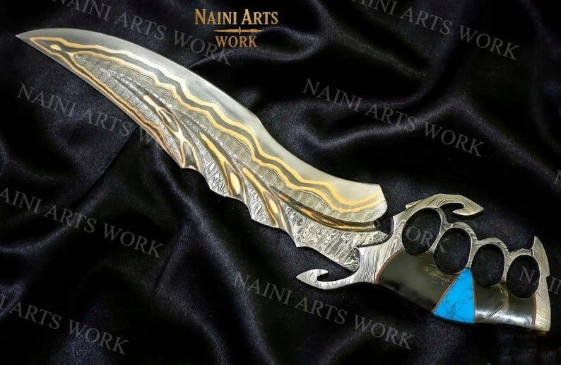 Copper Damascus Bowie Knife – Handmade Hunting Blade with Blood Groove | Luxury Gift for Men