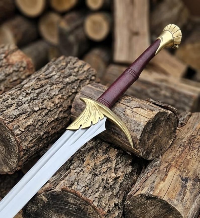 Handmade Black Leaf Fantasy Sword with Scabbard, Elven Display Piece