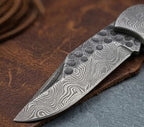 Handmade Damascus Pocket Knife | Blue Wood + Turquoise Handle | Snake Engraving | EDC Folding Knife | Gift For Him | Collector Knife
