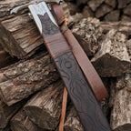 Hand-Forged Damascus Sword, Engraved Bone Handle, Medieval Fantasy Collectible