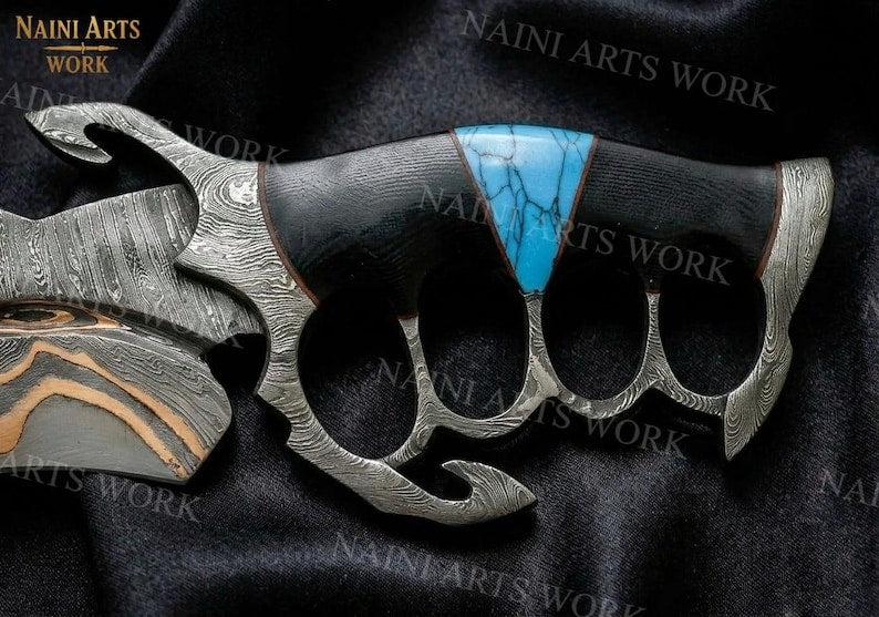 Copper Damascus Bowie Knife – Handmade Hunting Blade with Blood Groove | Luxury Gift for Men