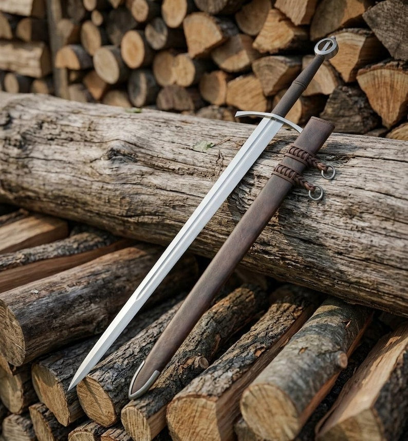 Handmade Irish Ring Sword | 5160 Carbon Steel, Leather Scabbard, Full Tang
