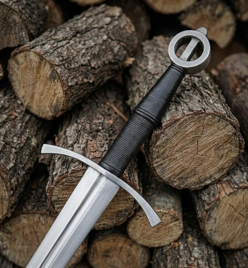 Handmade Irish Ring Sword | 5160 Carbon Steel, Leather Scabbard, Full Tang