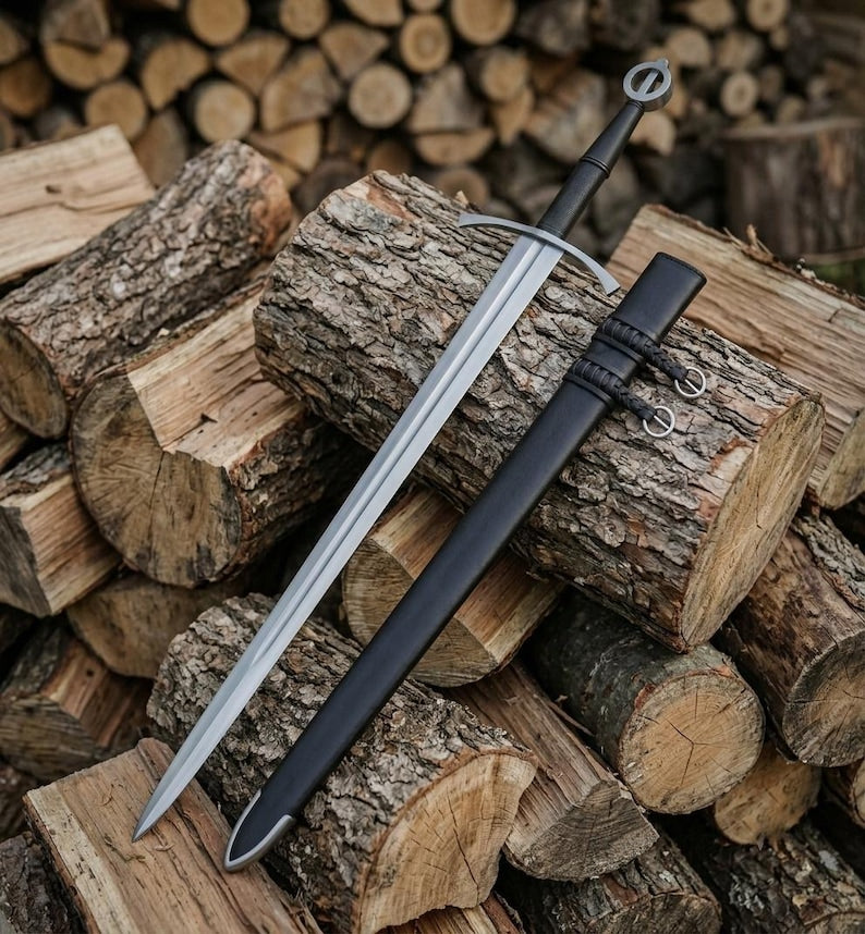Handmade Irish Ring Sword | 5160 Carbon Steel, Leather Scabbard, Full Tang