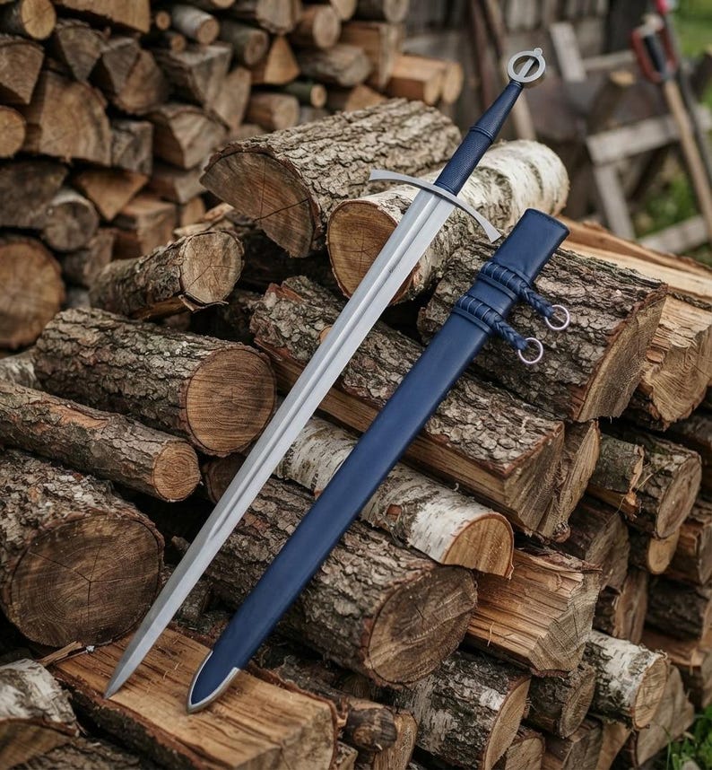 Handmade Irish Ring Sword | 5160 Carbon Steel, Leather Scabbard, Full Tang