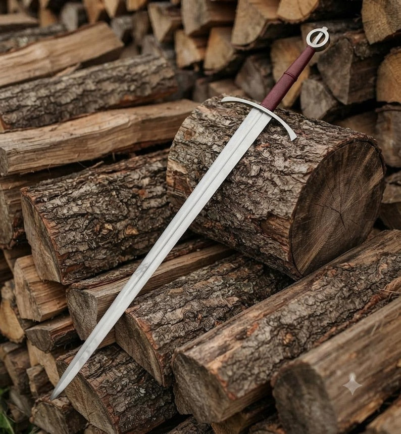 Handmade Irish Ring Sword | 5160 Carbon Steel, Leather Scabbard, Full Tang