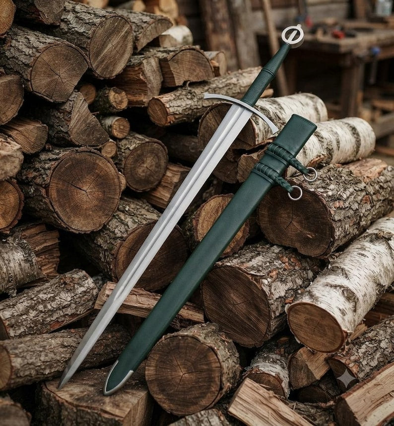 Handmade Irish Ring Sword | 5160 Carbon Steel, Leather Scabbard, Full Tang