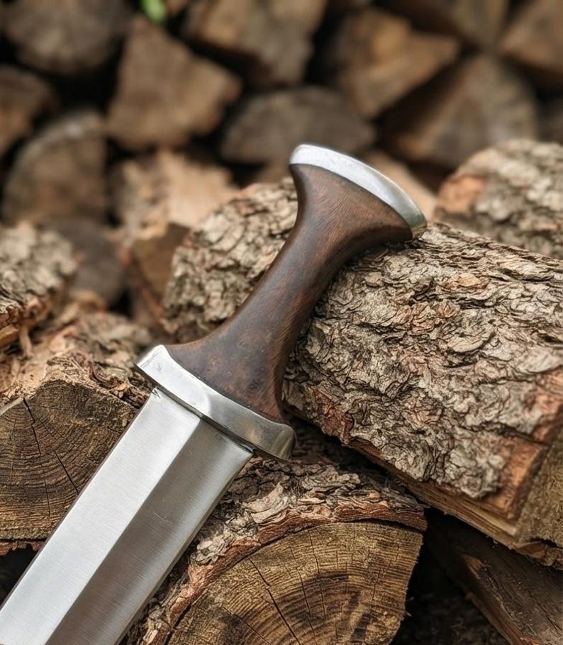 Handmade High Carbon Steel Medieval Short Sword with Leather Scabbard, Viking Replica Collector Piece