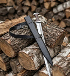 Handmade High Carbon Steel Medieval Short Sword with Leather Scabbard, Viking Replica Collector Piece