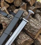 Handmade High Carbon Steel Medieval Short Sword with Leather Scabbard, Viking Replica Collector Piece