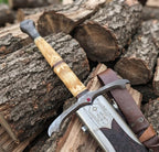 Hand-Forged Damascus Sword, Engraved Bone Handle, Medieval Fantasy Collectible