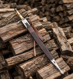 Hand-Forged Damascus Sword, Engraved Bone Handle, Medieval Fantasy Collectible