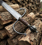 Hand Forged European Sword – Damascus Steel Engraved Scabbard, Medieval Collector’s Blade