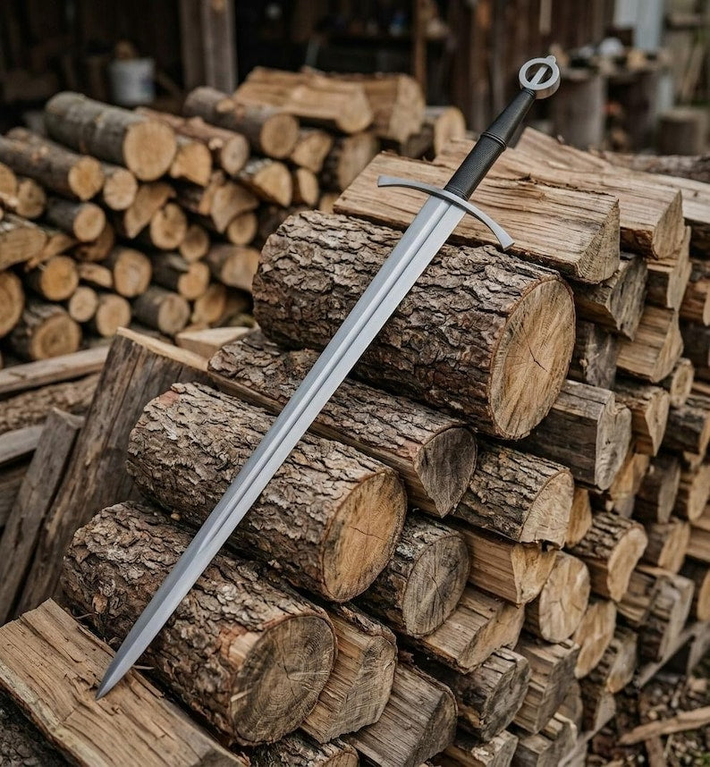Handmade Irish Ring Sword | 5160 Carbon Steel, Leather Scabbard, Full Tang