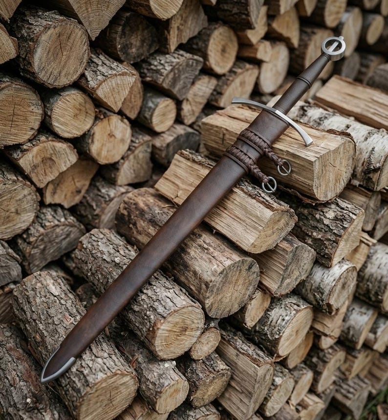 Handmade Irish Ring Sword | 5160 Carbon Steel, Leather Scabbard, Full Tang