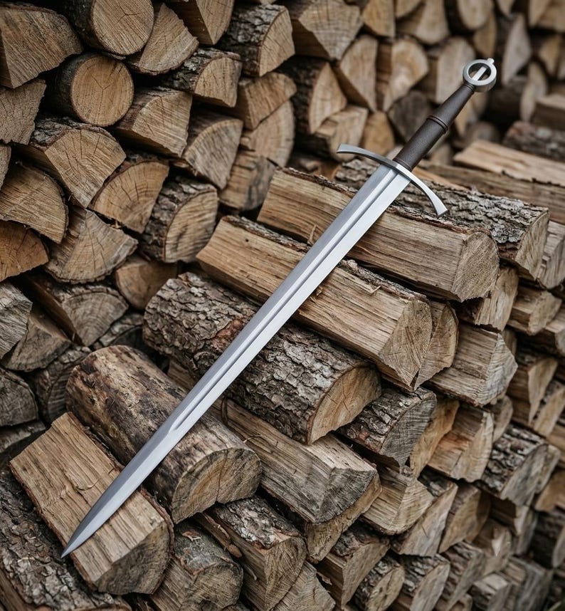 Handmade Irish Ring Sword | 5160 Carbon Steel, Leather Scabbard, Full Tang