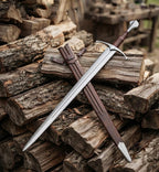 Handmade 6150 Carbon Steel Arming Sword with Leather Scabbard | Knight Sword Collector Piece