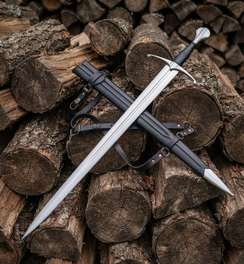 Handmade 6150 Carbon Steel Arming Sword with Leather Scabbard | Knight Sword Collector Piece