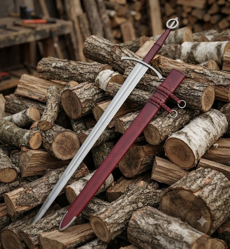 Handmade Irish Ring Sword | 5160 Carbon Steel, Leather Scabbard, Full Tang