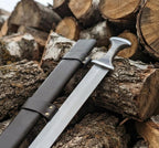 Handmade High Carbon Steel Medieval Short Sword with Leather Scabbard, Viking Replica Collector Piece