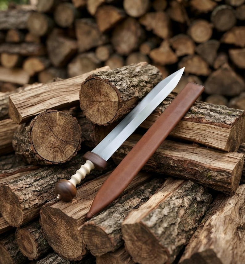 Roman Gladius Sword – Handcrafted Steel Blade, Wooden Handle, Leather Scabbard (Display Piece)