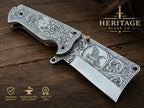 Custom Hand Engrave Pocket/Folding EDC Knife,  Collector, Camping Grooms, Friend , Father Day Gift With Leather Sheath