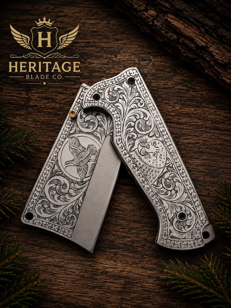 Custom Hand Engrave Pocket/Folding EDC Knife,  Collector, Camping Grooms, Friend , Father Day Gift With Leather Sheath