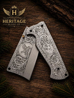 Custom Hand Engrave Pocket/Folding EDC Knife,  Collector, Camping Grooms, Friend , Father Day Gift With Leather Sheath