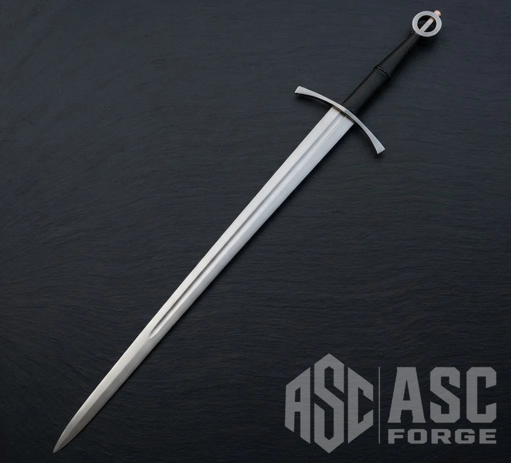 Close-up of the Irish ring sword's 5160 carbon steel blade