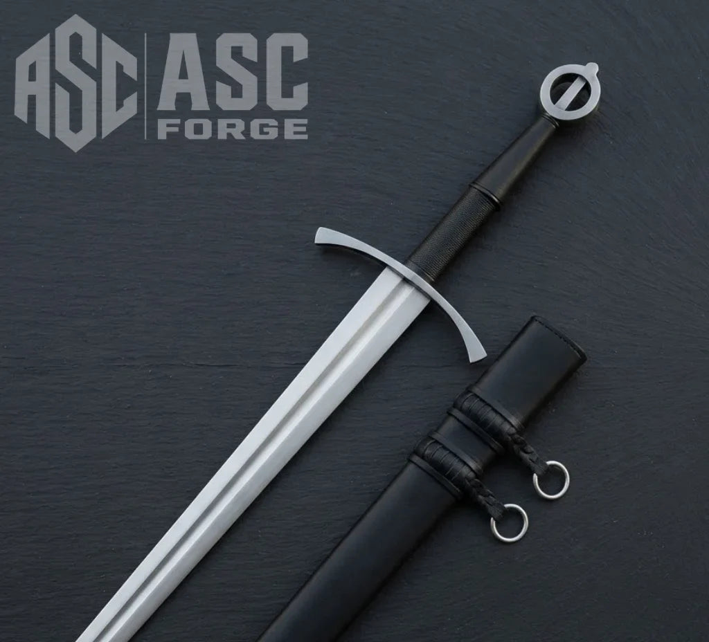 Handmade Irish ring sword in 5160 carbon steel, full tang Celtic sword with leather scabbard