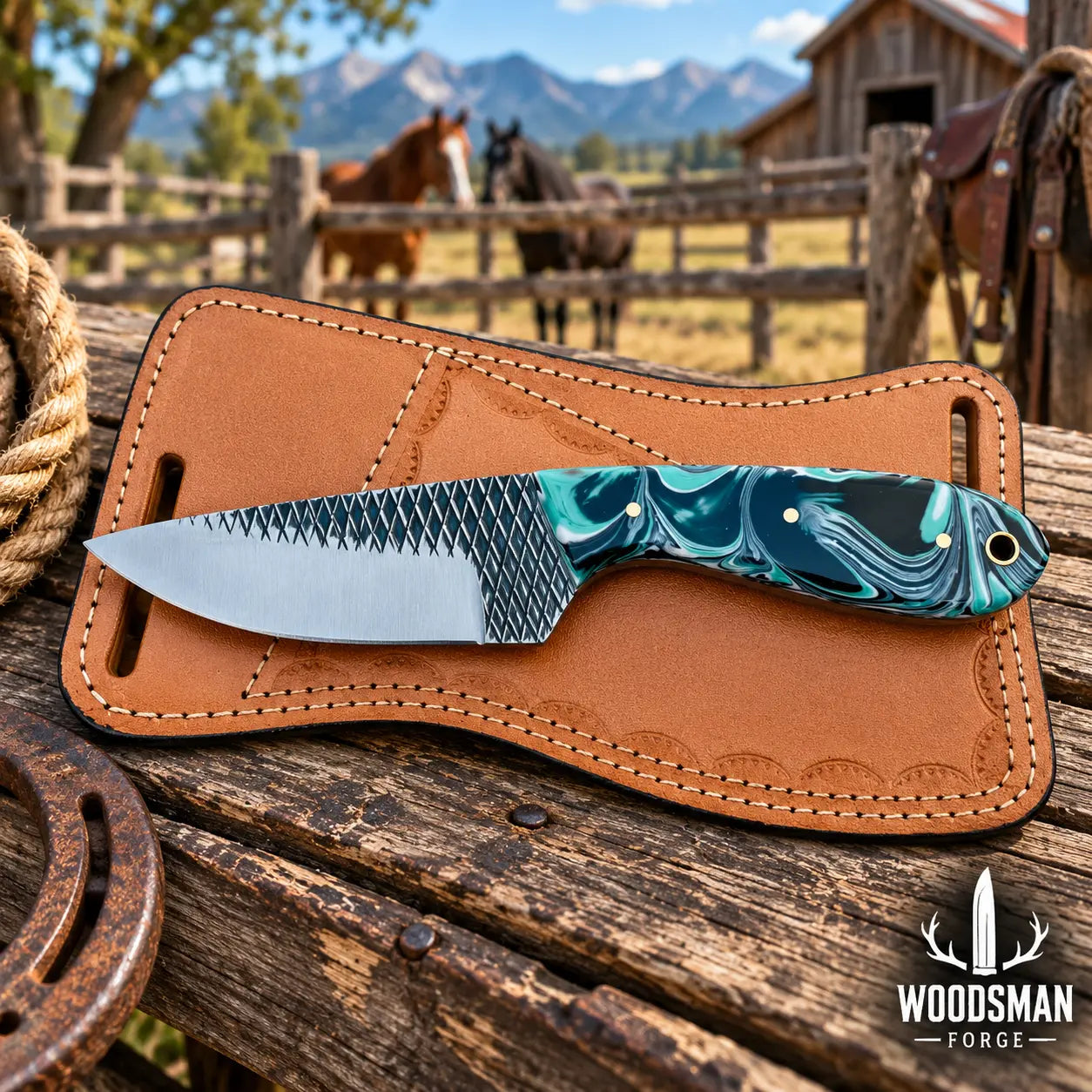 Ironbriar rasp steel skinner knife, full view