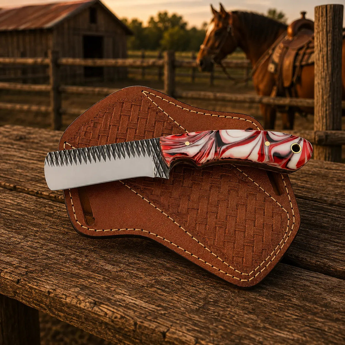 Ironcrest rasp steel cowboy bull cutter knife, full view