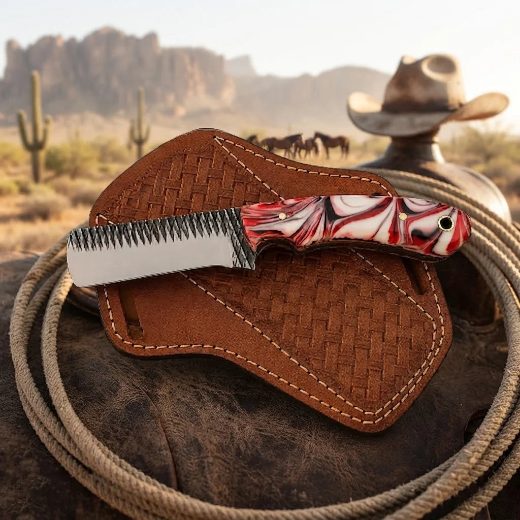 Ironcrest rasp steel cowboy bull cutter knife, full view