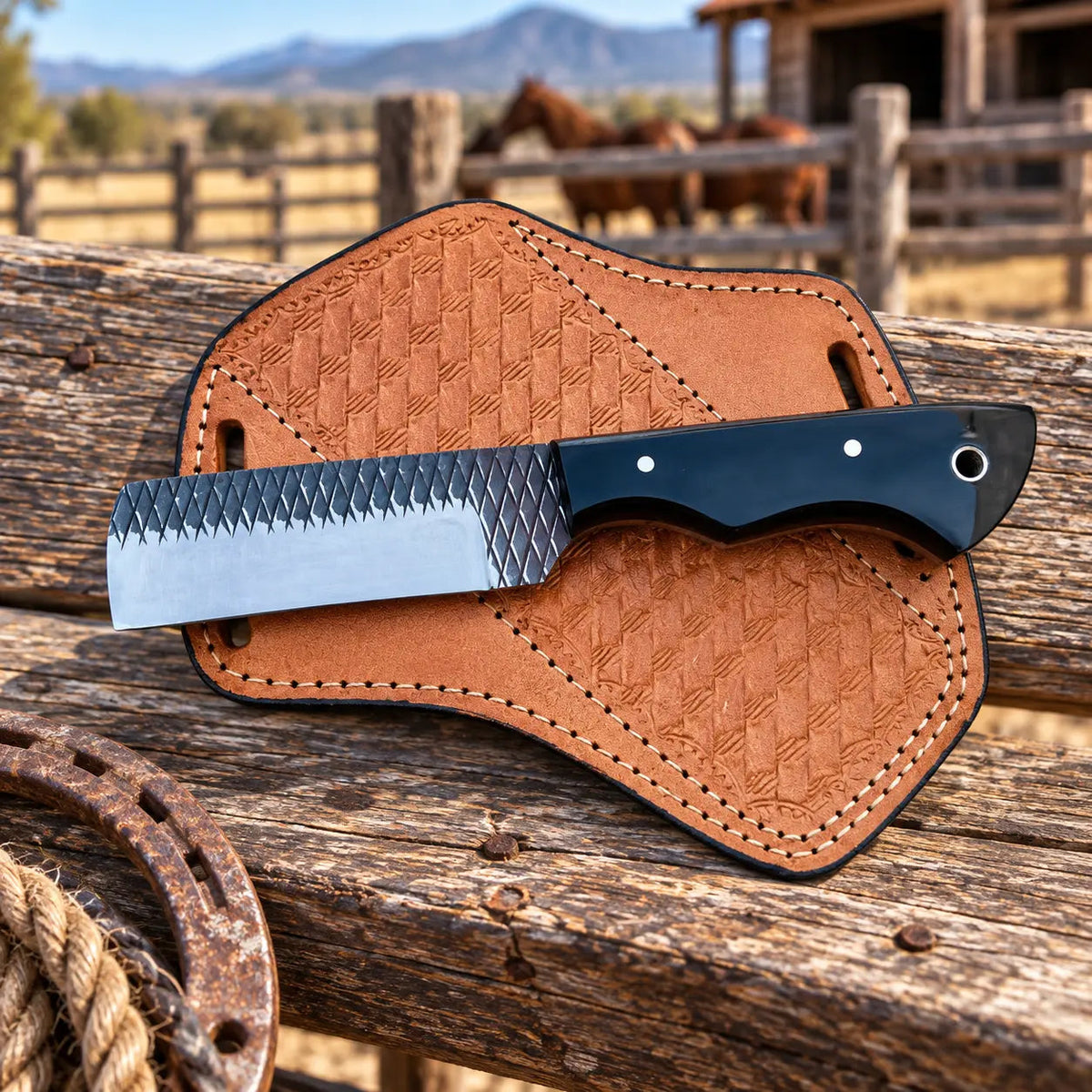 Ironranch rasp steel cowboy bull cutter knife with resin handle