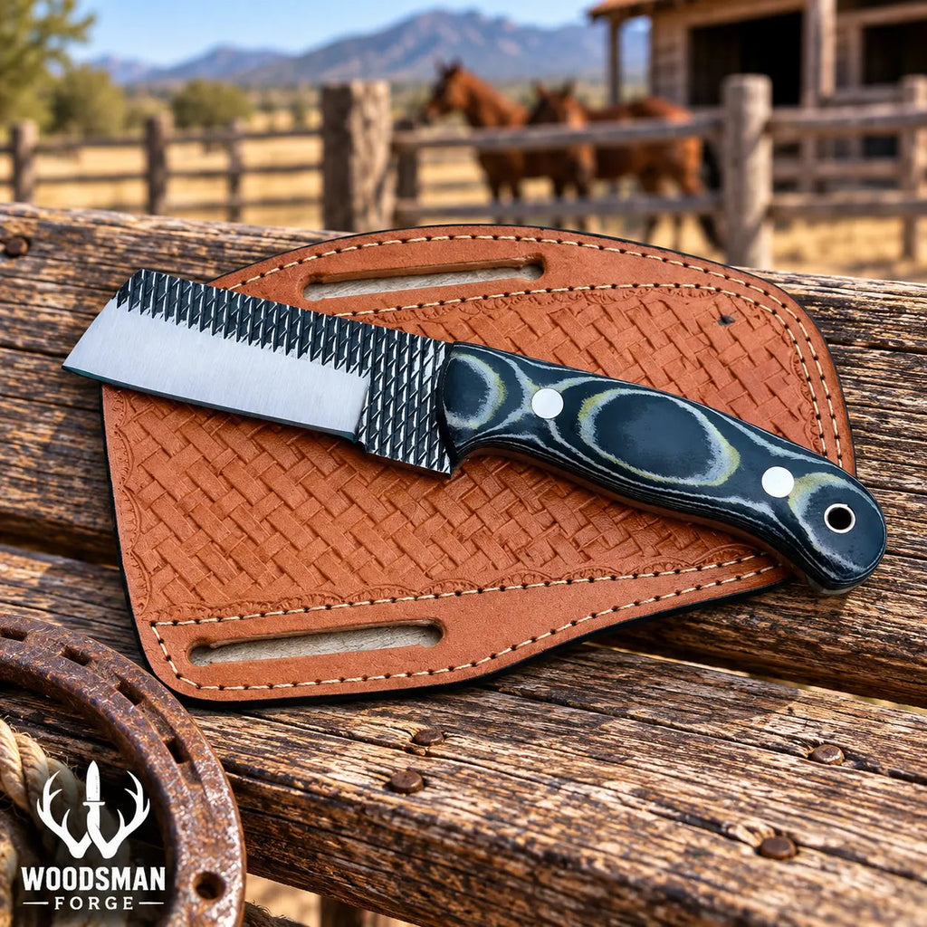 Ironvale rasp steel cowboy bull cutter knife with Micarta handle