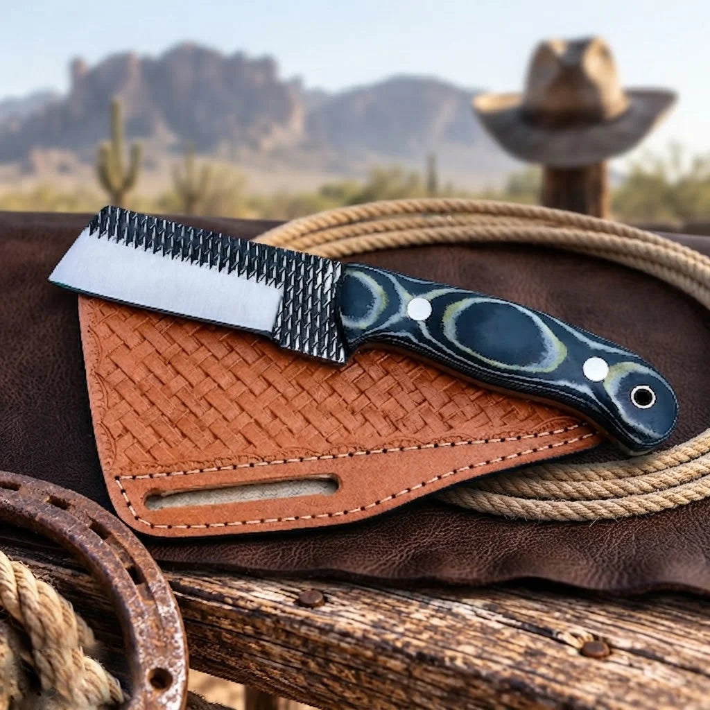 Ironvale rasp steel cowboy bull cutter knife with Micarta handle