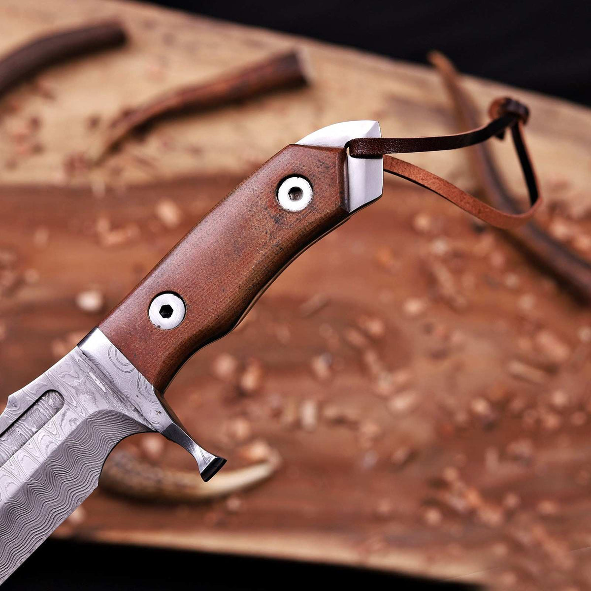 Handmade Damascus Bowie Knife | 8" VG10 Clip-Point Blade | Micarta Handle & Damascus Guard | Movie-Inspired Tactical Knife with Leather Sheath