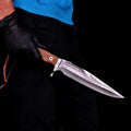 Handmade Damascus Bowie Knife | 8" VG10 Clip-Point Blade | Micarta Handle & Damascus Guard | Movie-Inspired Tactical Knife with Leather Sheath