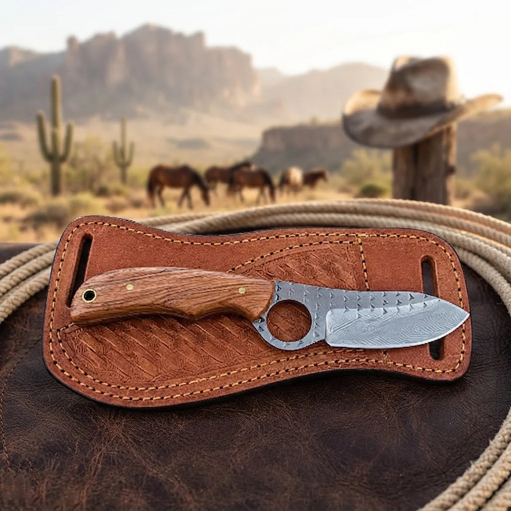 Oakridge rasp steel skinner knife, full view