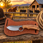 Oakridge rasp steel skinner knife wood handle detail