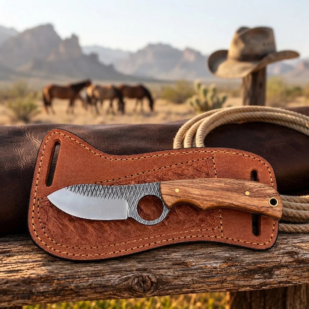 Oakridge skinner knife wood handle detail