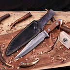 Handmade Damascus Bowie Knife | 8" VG10 Clip-Point Blade | Micarta Handle & Damascus Guard | Movie-Inspired Tactical Knife with Leather Sheath