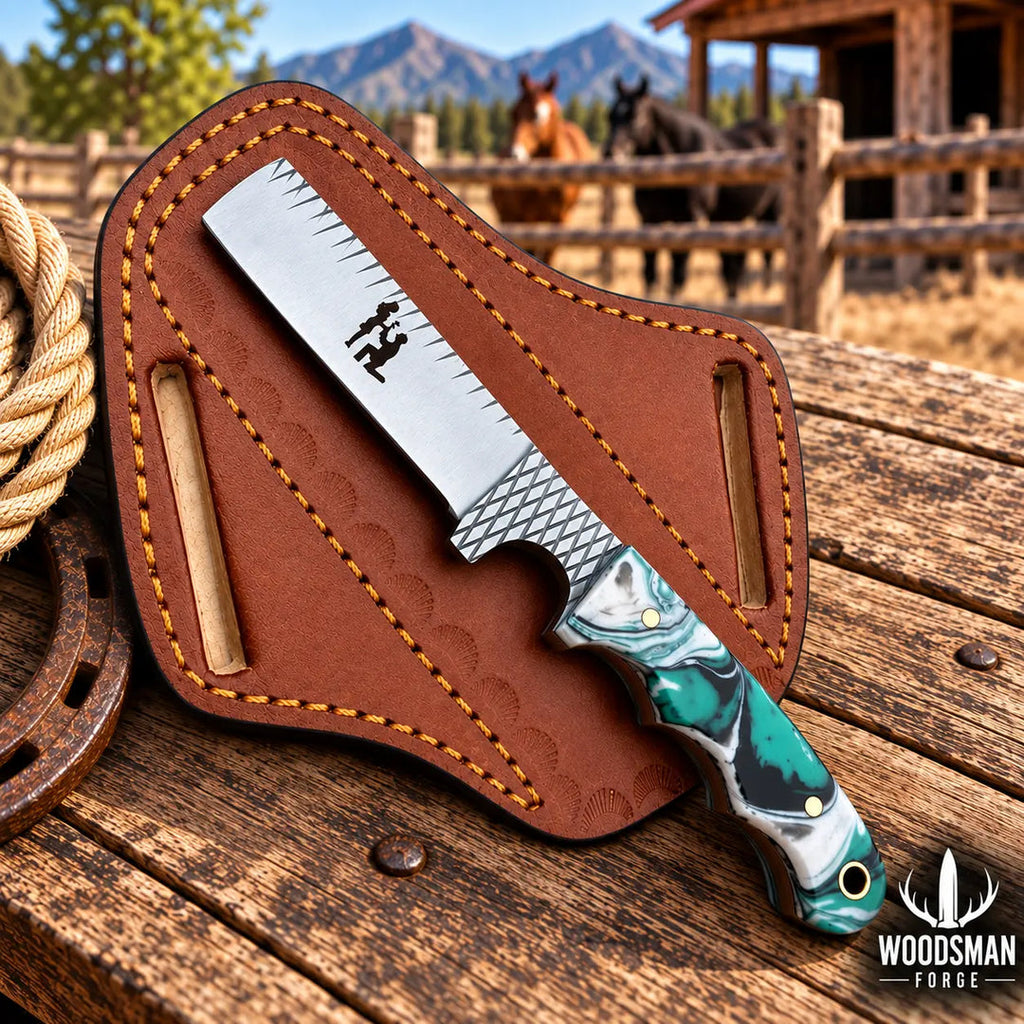 Handmade Ranchspire rasp steel fixed blade knife