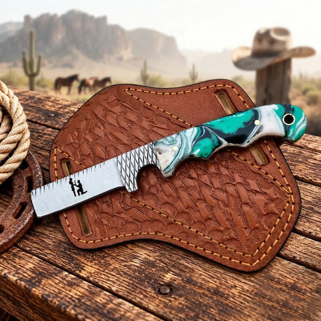 Ranchspire cowboy knife resin handle detail