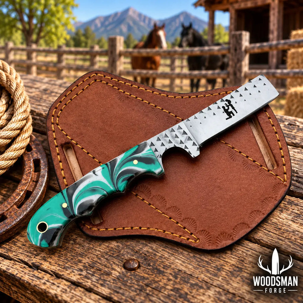 Ranchspire cowboy bull cutter knife with leather sheath