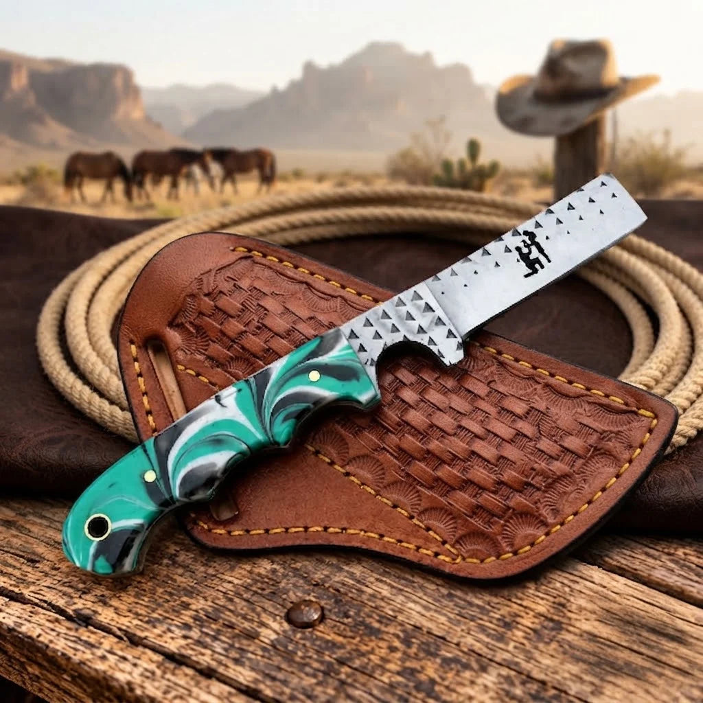 Ranchspire cowboy bull cutter knife with leather sheath
