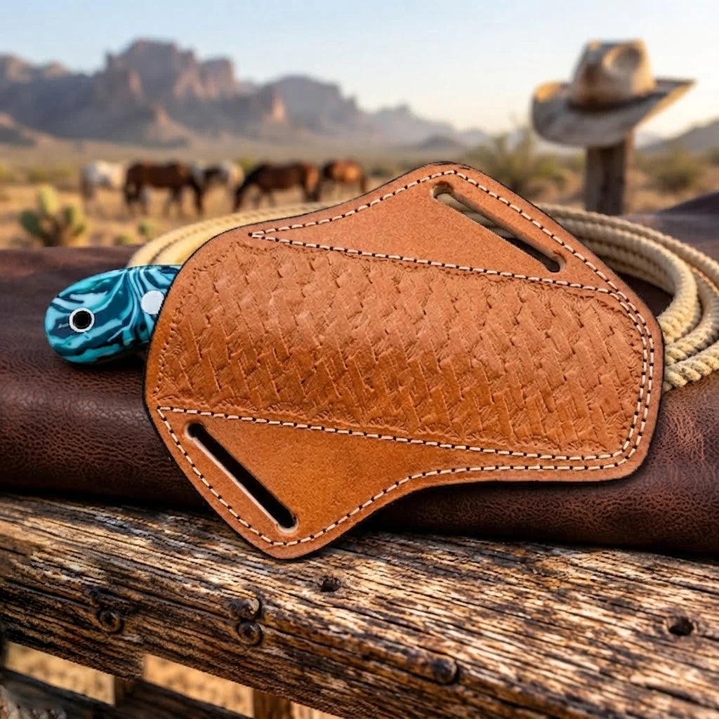 Rangestone cowboy knife with cross-draw leather sheath