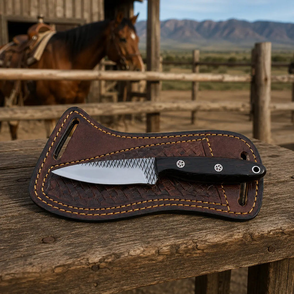 Raspwood rasp steel cowboy skinner knife, full view