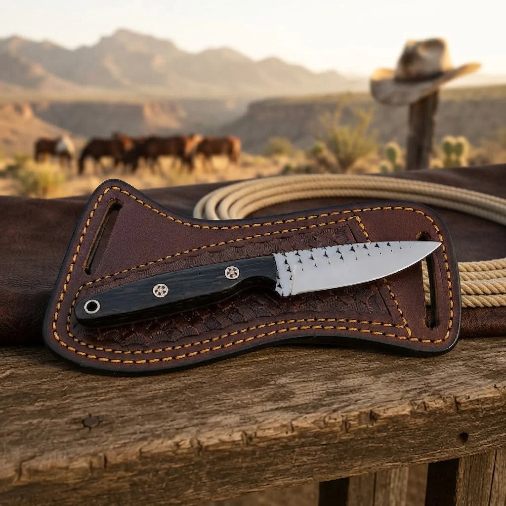 Raspwood rasp steel cowboy skinner knife, full view